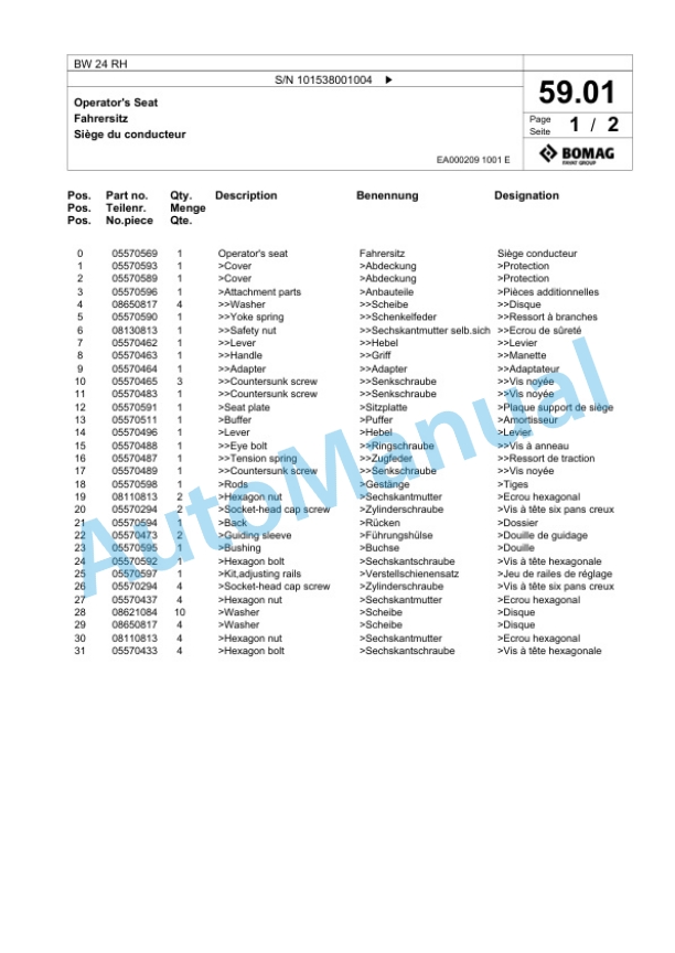 Bomag BW 24 RH Pneumatic Tyred Roller Spare Parts Catalogue 00817755 2 Bomag BW 24 RH Pneumatic Tyred Roller Spare Parts Catalogue 00817755-2