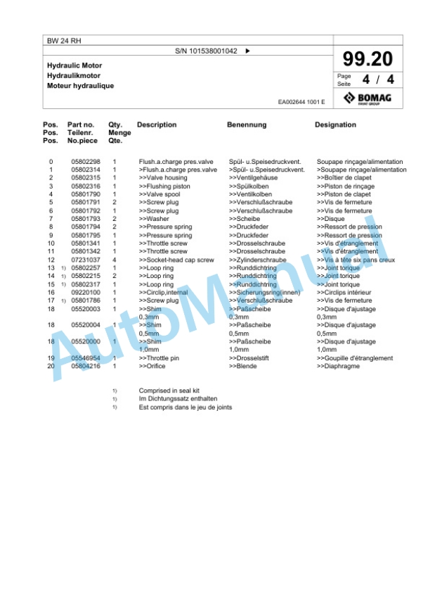 Bomag BW 24 RH Pneumatic Tyred Roller Spare Parts Catalogue 00817755 3 Bomag BW 24 RH Pneumatic Tyred Roller Spare Parts Catalogue 00817755-3