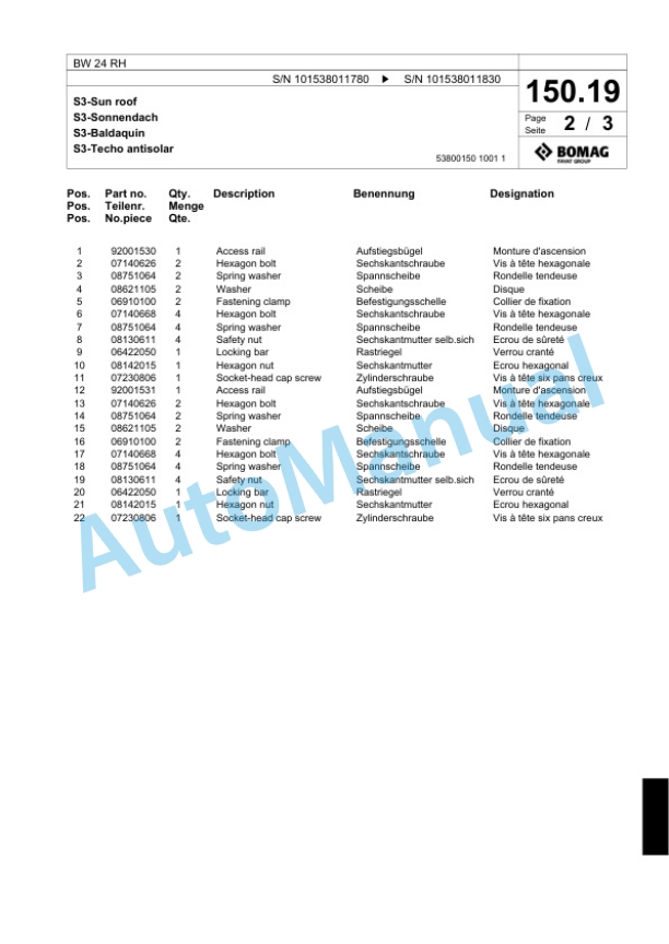 Bomag BW 24 RH Pneumatic Tyred Roller Spare Parts Catalogue 00818949 4 Bomag BW 24 RH Pneumatic Tyred Roller Spare Parts Catalogue 00818949-4