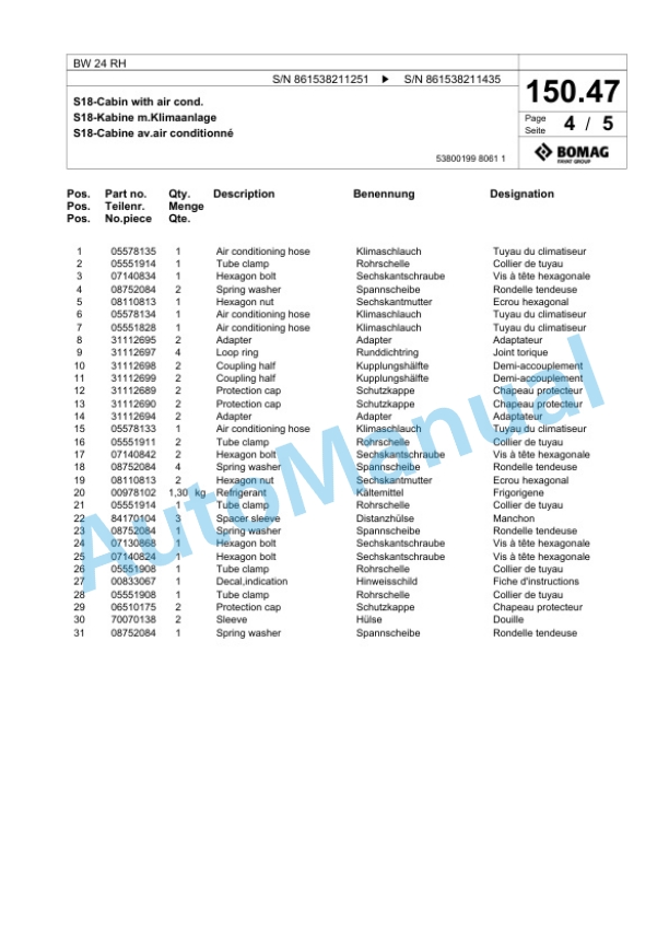 Bomag BW 24 RH Pneumatic Tyred Roller Spare Parts Catalogue 00824405 4 Bomag BW 24 RH Pneumatic Tyred Roller Spare Parts Catalogue 00824405-4