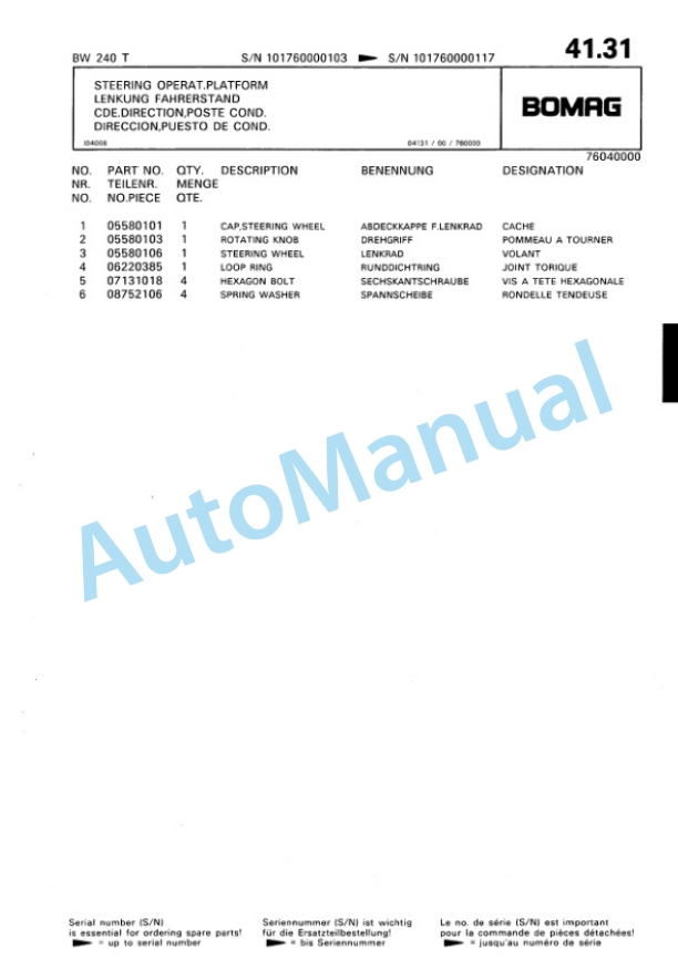 Bomag BW 240 T Trench Compactor Spare Parts Catalogue 00815222 2 Bomag BW 240 T Trench Compactor Spare Parts Catalogue 00815222-2