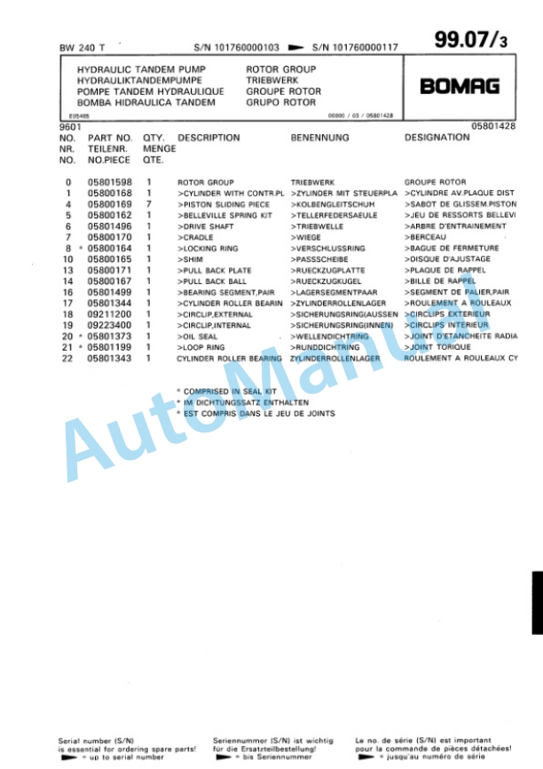 Bomag BW 240 T Trench Compactor Spare Parts Catalogue 00815222 4 Bomag BW 240 T Trench Compactor Spare Parts Catalogue 00815222-4