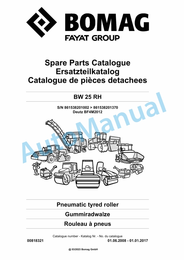 Bomag BW 25 RH Pneumatic Tyred Roller Spare Parts Catalogue 00818321 1 Bomag BW 25 RH Pneumatic Tyred Roller Spare Parts Catalogue 00818321