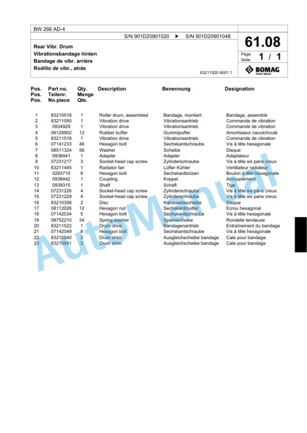 Bomag BW 266 AD-4 Tandem Vibratory Roller Spare Parts Catalogue 00818527 2 Bomag BW 266 AD-4 Tandem Vibratory Roller Spare Parts Catalogue 00818527-2