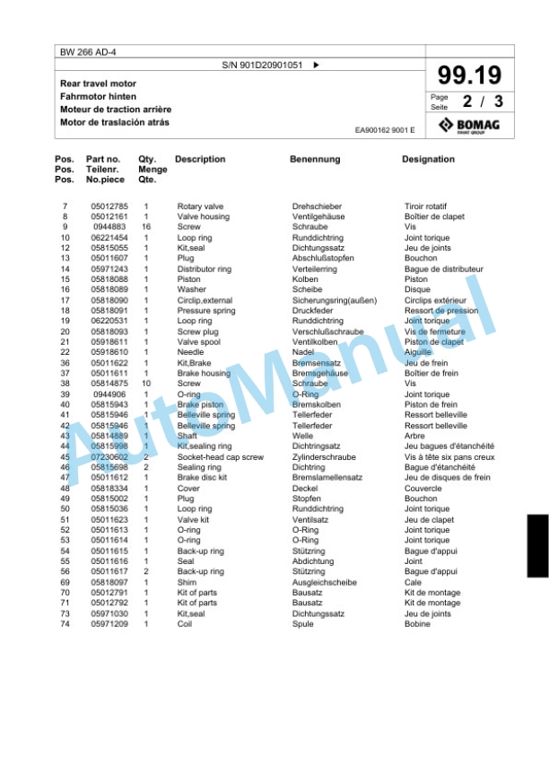Bomag BW 266 AD-4 Tandem Vibratory Roller Spare Parts Catalogue 00818527 5 Bomag BW 266 AD-4 Tandem Vibratory Roller Spare Parts Catalogue 00818527-5