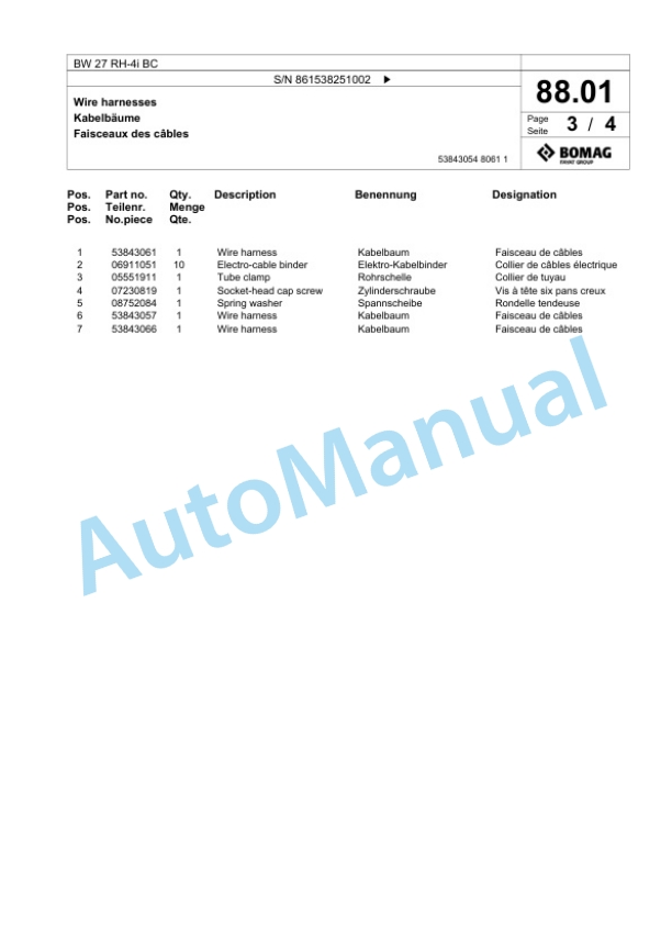 Bomag BW 27 RH-4i BC Pneumatic Tyred Roller Spare Parts Catalogue 00825087 3 Bomag BW 27 RH-4i BC Pneumatic Tyred Roller Spare Parts Catalogue 00825087-3