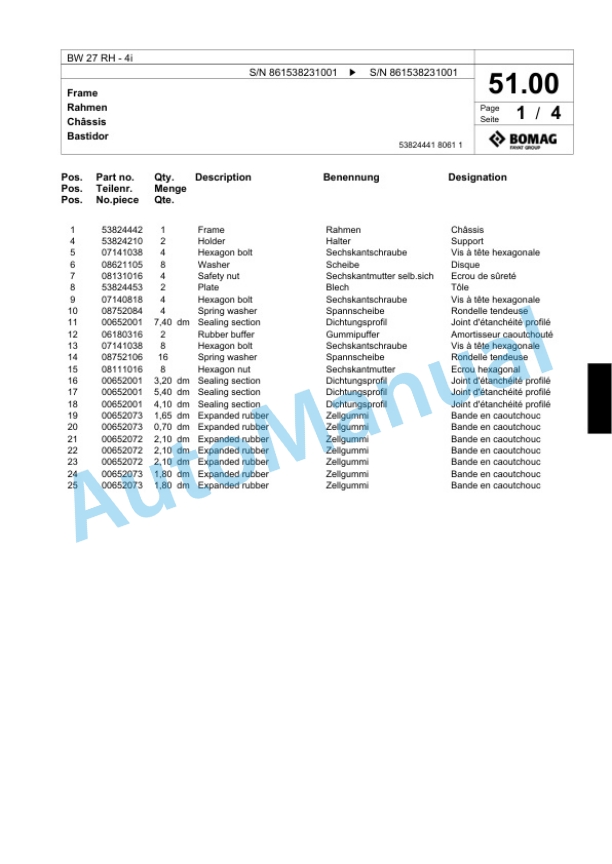 Bomag BW 27 RH-4i Pneumatic Tyred Roller Spare Parts Catalogue 00824409 2 Bomag BW 27 RH-4i Pneumatic Tyred Roller Spare Parts Catalogue 00824409-2