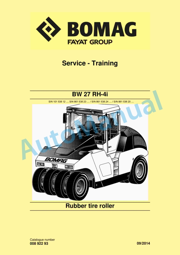 Bomag BW 27 RH-4i Rubber Tire Roller Service Training 00892293
