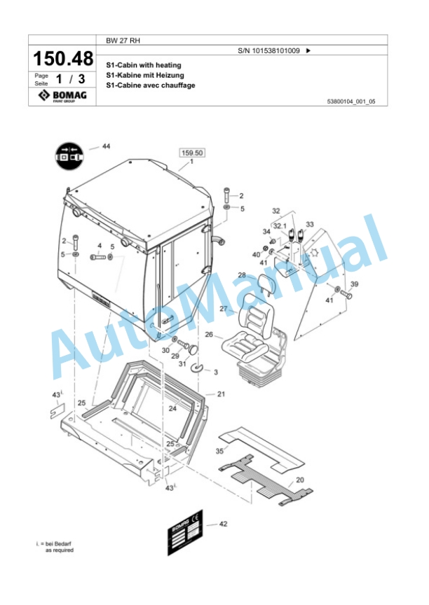 Bomag BW 27 RH Pneumatic Tyred Roller Spare Parts Catalogue 00817757-5
