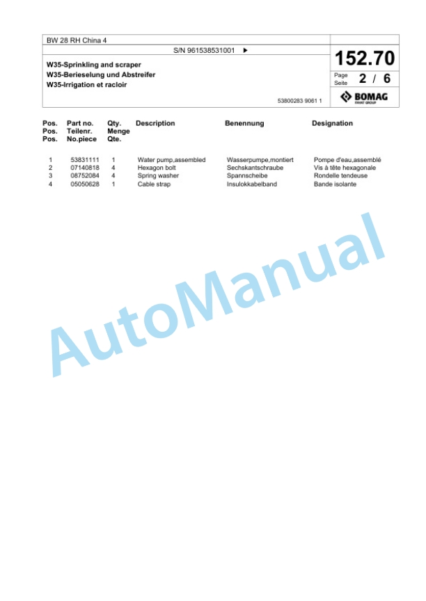 Bomag BW 28 RH China 4 Pneumatic Tyred Roller Spare Parts Catalogue 00826691 3 Bomag BW 28 RH China 4 Pneumatic Tyred Roller Spare Parts Catalogue 00826691-3