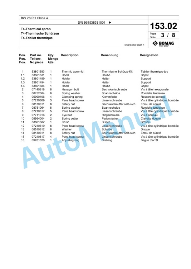 Bomag BW 28 RH China 4 Pneumatic Tyred Roller Spare Parts Catalogue 00826691 4 Bomag BW 28 RH China 4 Pneumatic Tyred Roller Spare Parts Catalogue 00826691-4