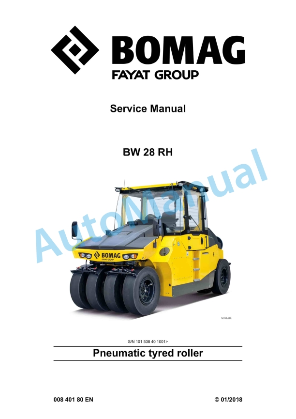 Bomag BW 28 RH Pneumatic Tyred Roller Service Manual 00840180