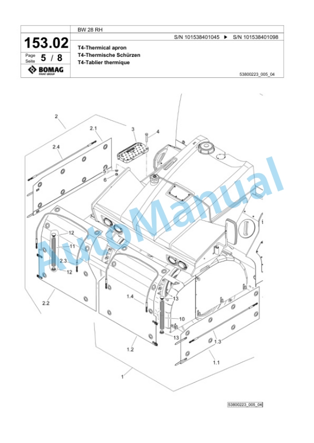 Bomag BW 28 RH Pneumatic Tyred Roller Spare Parts Catalogue 00824957 5 Bomag BW 28 RH Pneumatic Tyred Roller Spare Parts Catalogue 00824957-5