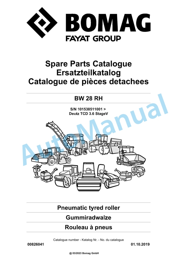 Bomag BW 28 RH Pneumatic Tyred Roller Spare Parts Catalogue 00826041 1 Bomag BW 28 RH Pneumatic Tyred Roller Spare Parts Catalogue 00826041