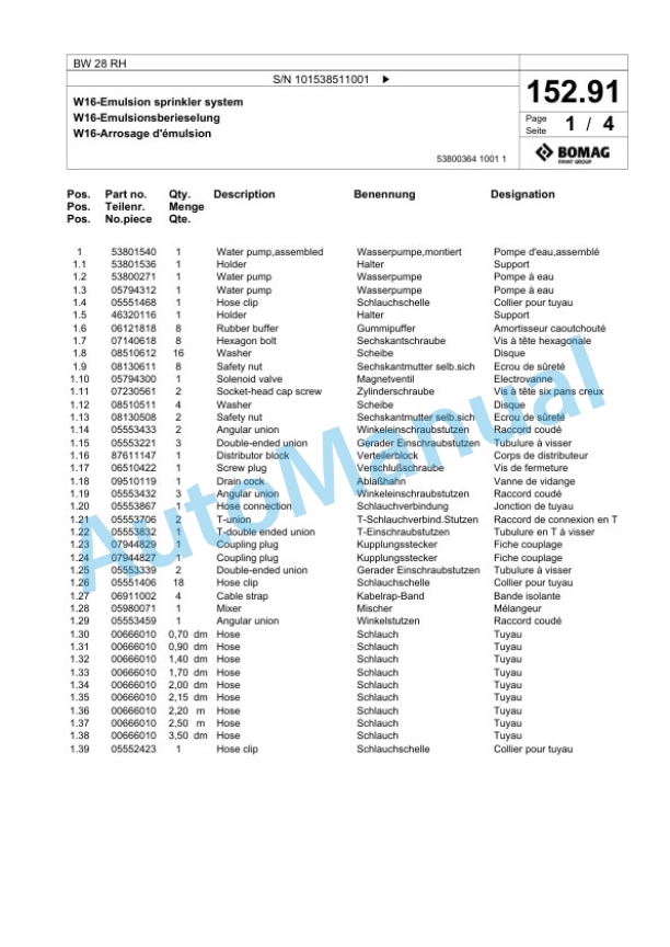 Bomag BW 28 RH Pneumatic Tyred Roller Spare Parts Catalogue 00826041 5 Bomag BW 28 RH Pneumatic Tyred Roller Spare Parts Catalogue 00826041-5