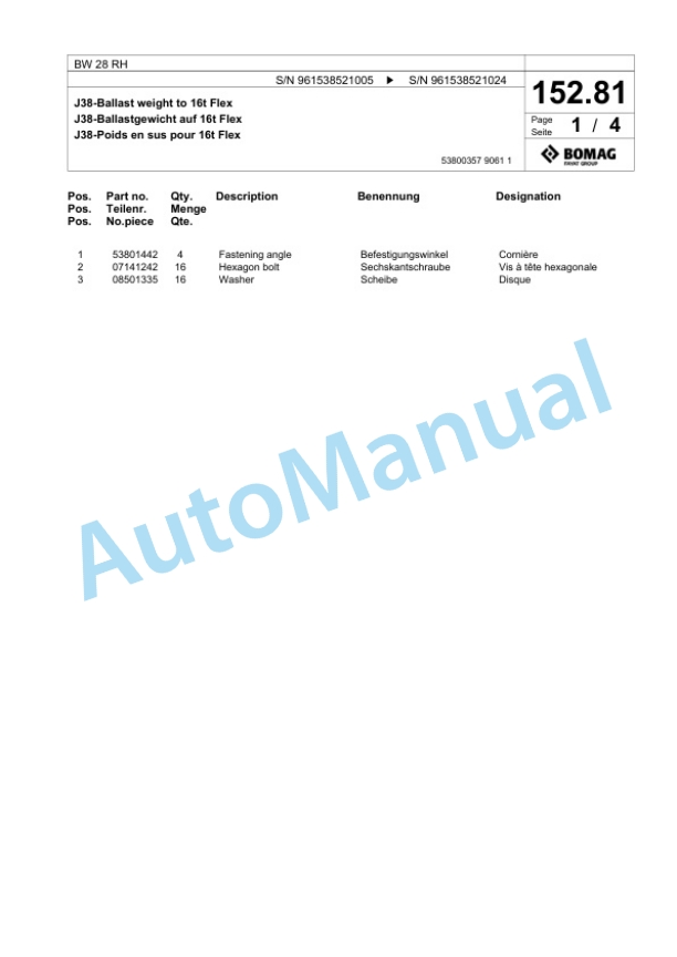 Bomag BW 28 RH Pneumatic Tyred Roller Spare Parts Catalogue 00826177 3 Bomag BW 28 RH Pneumatic Tyred Roller Spare Parts Catalogue 00826177-3