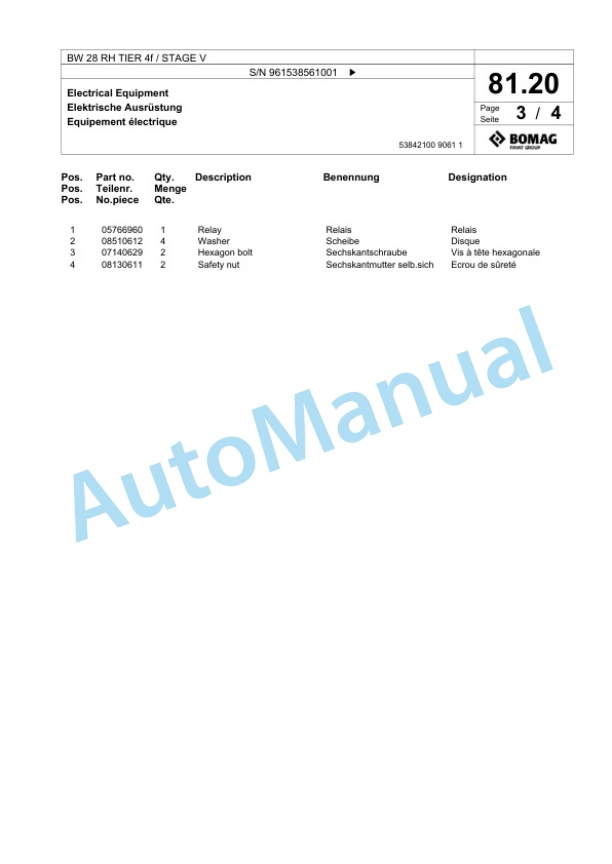 Bomag BW 28 RH TIER 4f - STAGE V Pneumatic Tyred Roller Spare Parts Catalogue 00826695 2 Bomag BW 28 RH TIER 4f - STAGE V Pneumatic Tyred Roller Spare Parts Catalogue 00826695-2