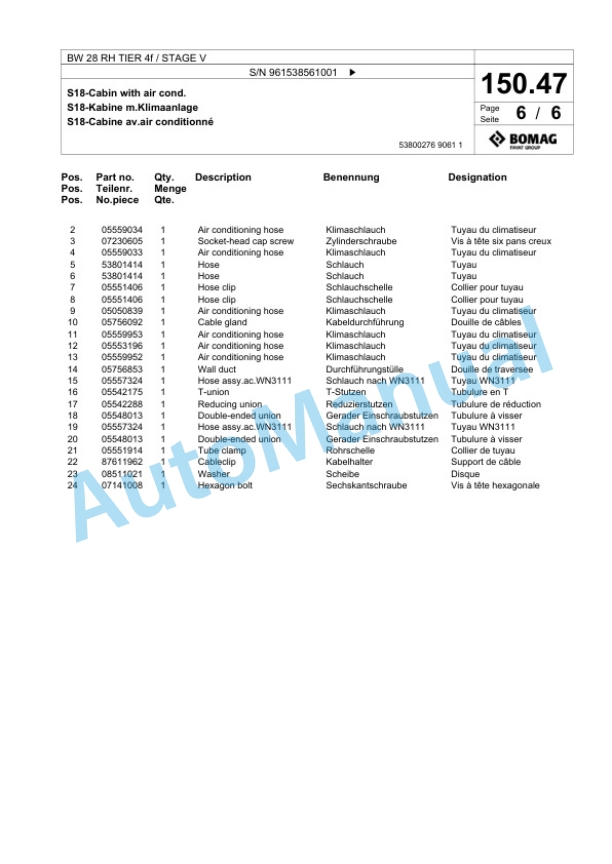 Bomag BW 28 RH TIER 4f - STAGE V Pneumatic Tyred Roller Spare Parts Catalogue 00826695 3 Bomag BW 28 RH TIER 4f - STAGE V Pneumatic Tyred Roller Spare Parts Catalogue 00826695-3
