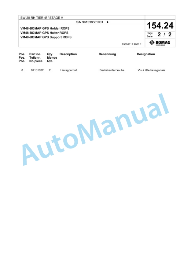 Bomag BW 28 RH TIER 4f - STAGE V Pneumatic Tyred Roller Spare Parts Catalogue 00826695 5 Bomag BW 28 RH TIER 4f - STAGE V Pneumatic Tyred Roller Spare Parts Catalogue 00826695-5