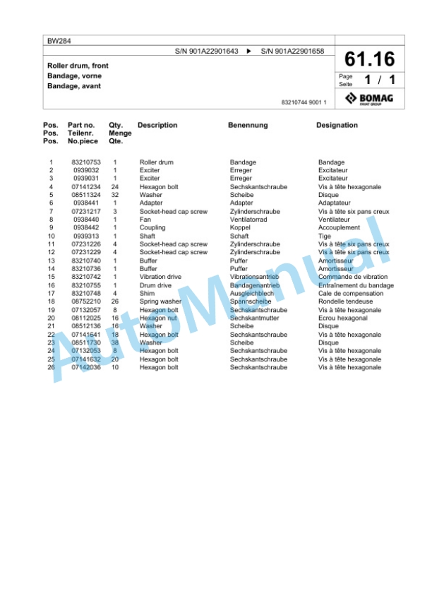 Bomag BW 284 Tandem Vibratory Roller Spare Parts Catalogue 00817829 2 Bomag BW 284 Tandem Vibratory Roller Spare Parts Catalogue 00817829-2