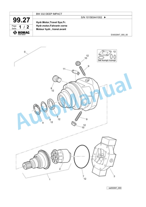 Bomag BW 332 DEEP IMPACT Single Drum Wheel Drive Vibratory Roller Spare Parts Catalogue 00818725 5 Bomag BW 332 DEEP IMPACT Single Drum Wheel Drive Vibratory Roller Spare Parts Catalogue 00818725-5