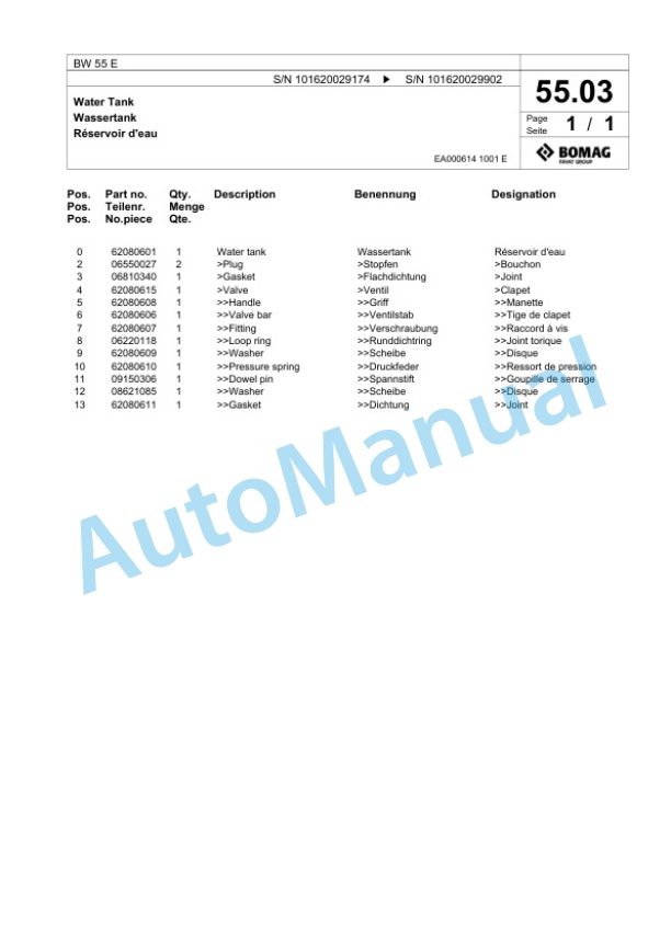 Bomag BW 55 E Single-Drum Vibration Roller Spare Parts Catalogue 00824061 3 Bomag BW 55 E Single-Drum Vibration Roller Spare Parts Catalogue 00824061-3