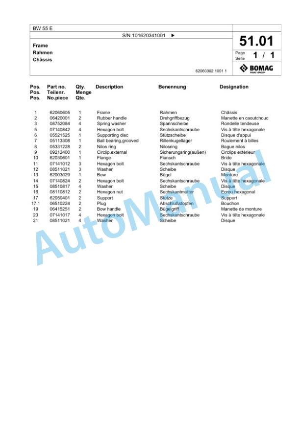 Bomag BW 55 E Single-Drum Vibration Roller Spare Parts Catalogue 00825899 3 Bomag BW 55 E Single-Drum Vibration Roller Spare Parts Catalogue 00825899-3
