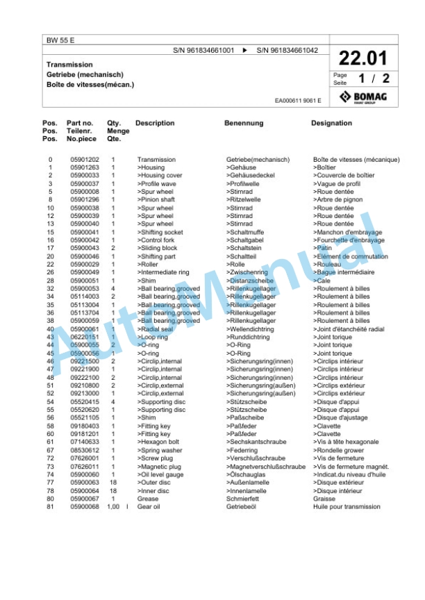 Bomag BW 55 E Single-Drum Vibration Roller Spare Parts Catalogue 00826473 2 Bomag BW 55 E Single-Drum Vibration Roller Spare Parts Catalogue 00826473-2