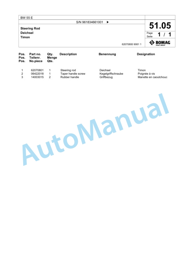 Bomag BW 55 E Single-Drum Vibration Roller Spare Parts Catalogue 00826473 3 Bomag BW 55 E Single-Drum Vibration Roller Spare Parts Catalogue 00826473-3