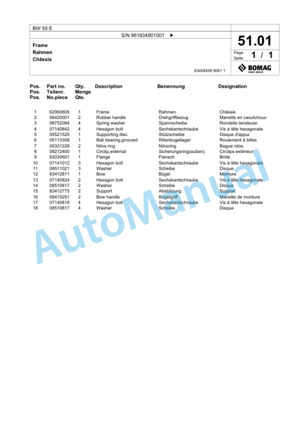 Bomag BW 55 E Single-Drum Vibration Roller Spare Parts Catalogue 00827009 3 Bomag BW 55 E Single-Drum Vibration Roller Spare Parts Catalogue 00827009-3