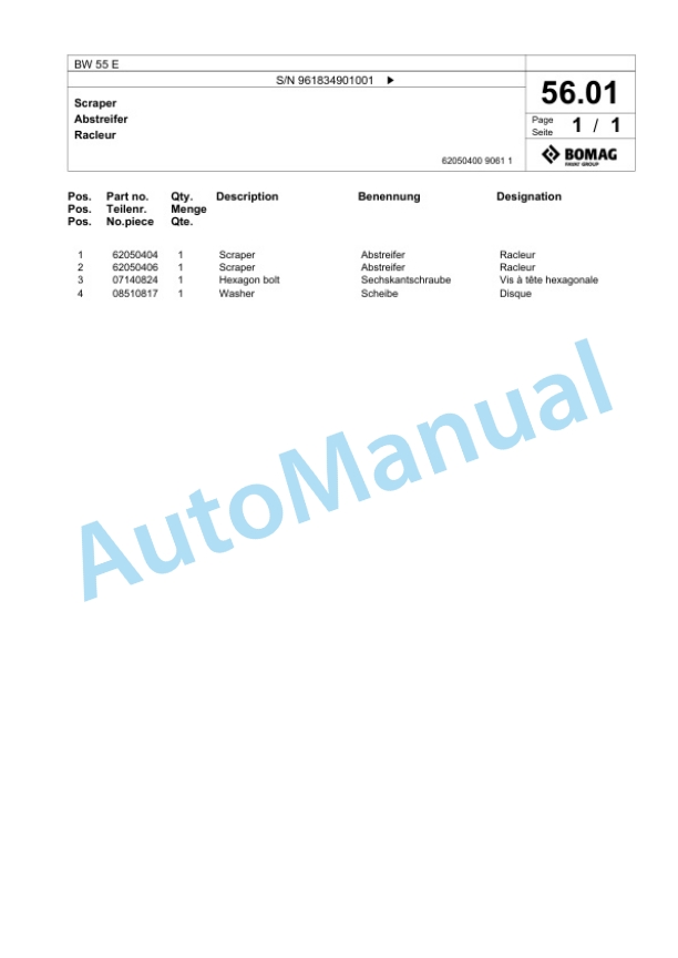 Bomag BW 55 E Single-Drum Vibration Roller Spare Parts Catalogue 00827009 4 Bomag BW 55 E Single-Drum Vibration Roller Spare Parts Catalogue 00827009-4