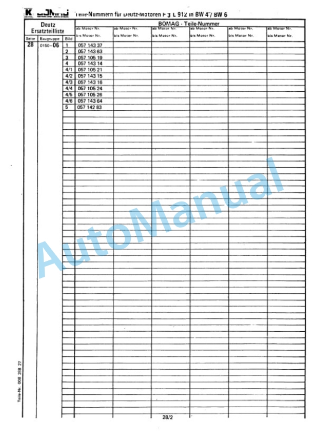Bomag BW 6, BW 6S Towed Vibratory Rollers Spare Parts Catalogue 00812401 2 Bomag BW 6, BW 6S Towed Vibratory Rollers Spare Parts Catalogue 00812401-2