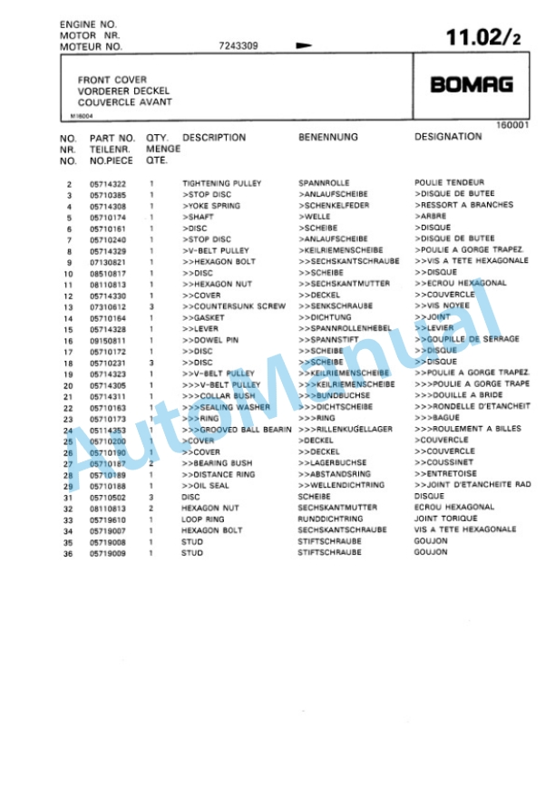 Bomag BW 6, BW 6S Towed Vibratory Rollers Spare Parts Catalogue 00812403 2 Bomag BW 6, BW 6S Towed Vibratory Rollers Spare Parts Catalogue 00812403-2