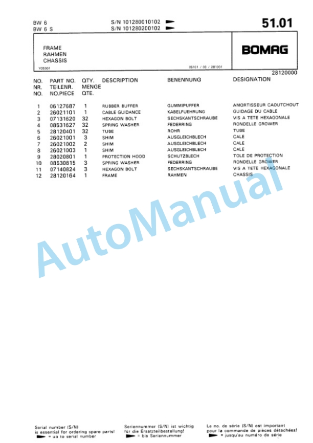 Bomag BW 6, BW 6S Towed Vibratory Rollers Spare Parts Catalogue 00812404 4 Bomag BW 6, BW 6S Towed Vibratory Rollers Spare Parts Catalogue 00812404-4