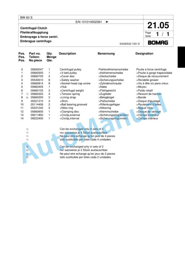 Bomag BW 6 S Double Vibratory Roller Spare Parts Catalogue 00817556 2 Bomag BW 6 S Double Vibratory Roller Spare Parts Catalogue 00817556-2