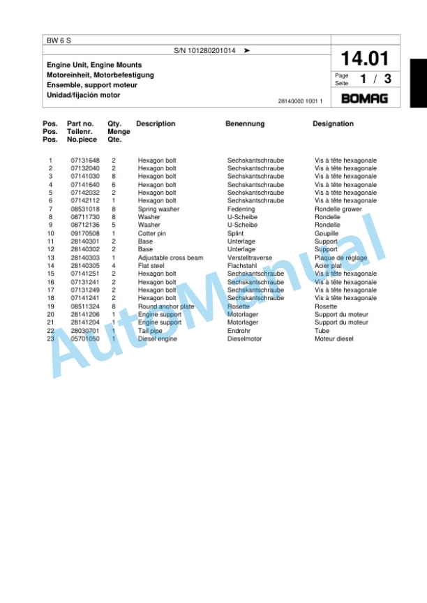 Bomag BW 6 S Tower Roller Spare Parts Catalogue 00817555 3 Bomag BW 6 S Tower Roller Spare Parts Catalogue 00817555-3