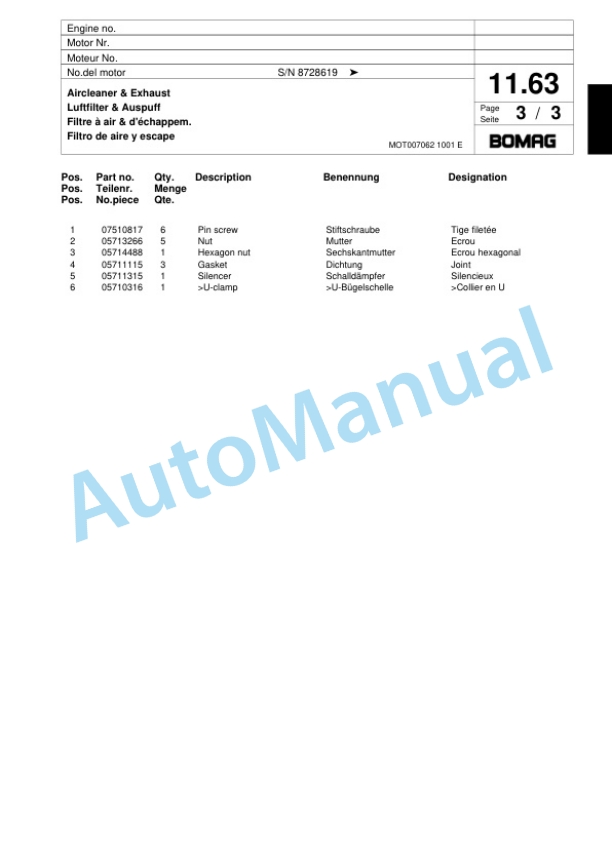 Bomag BW 6 S Tower Roller Spare Parts Catalogue 00817957 3 Bomag BW 6 S Tower Roller Spare Parts Catalogue 00817957-3