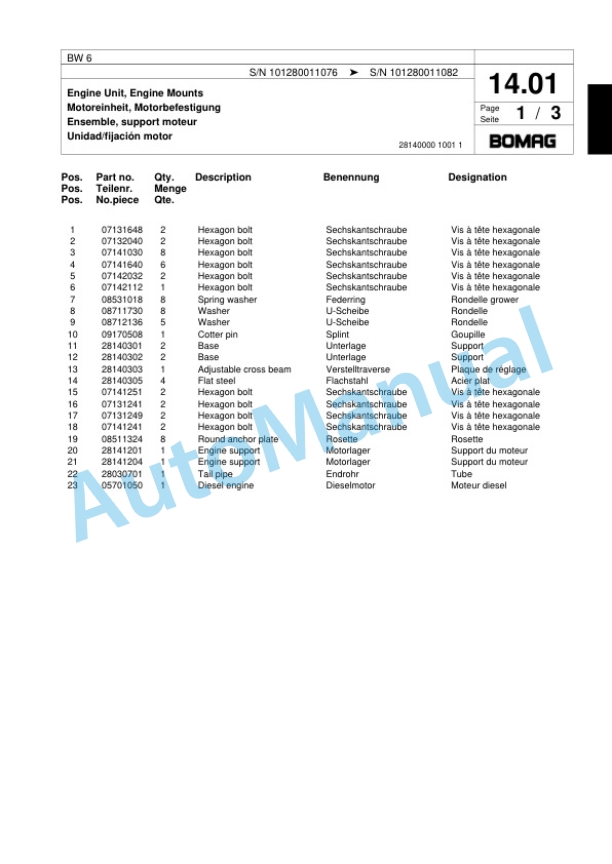 Bomag BW 6 Tower Roller Spare Parts Catalogue 00817554 3 Bomag BW 6 Tower Roller Spare Parts Catalogue 00817554-3