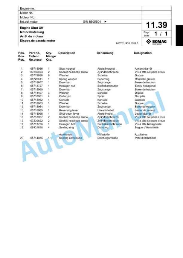 Bomag BW 6 Tower Roller Spare Parts Catalogue 00818665 3 Bomag BW 6 Tower Roller Spare Parts Catalogue 00818665-3