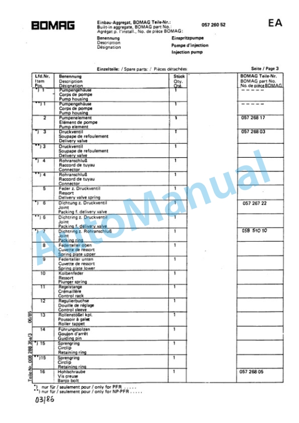 Bomag BW 60 S Double Vibratory Roller Spare Parts Catalogue 00810207 GE 5 Bomag BW 60 S Double Vibratory Roller Spare Parts Catalogue 00810207 GE-5