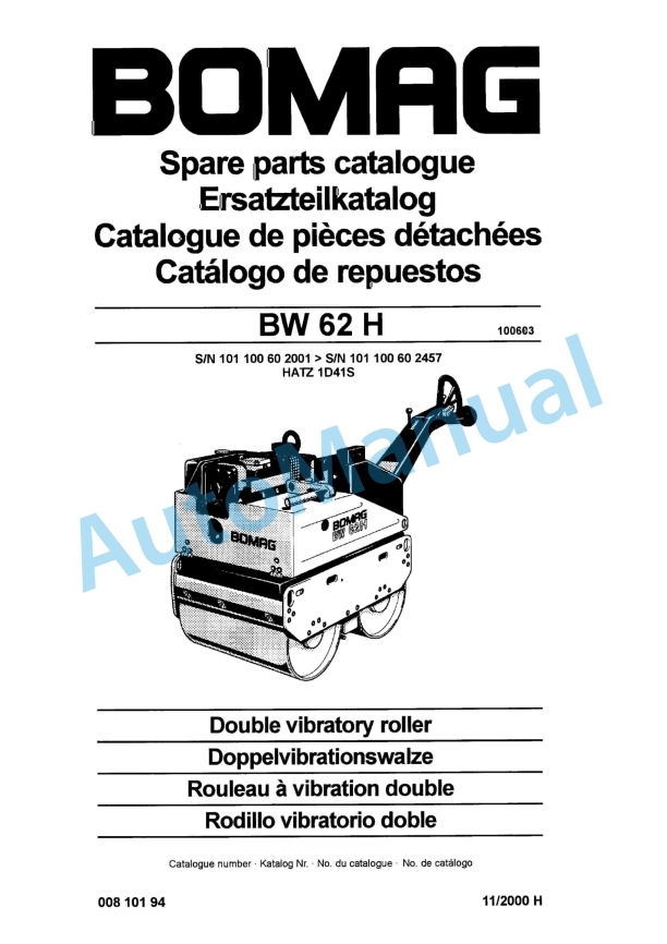 Bomag BW 62 H Double Vibratory Roller Spare Parts Catalogue 00810194 1 Bomag BW 62 H Double Vibratory Roller Spare Parts Catalogue 00810194