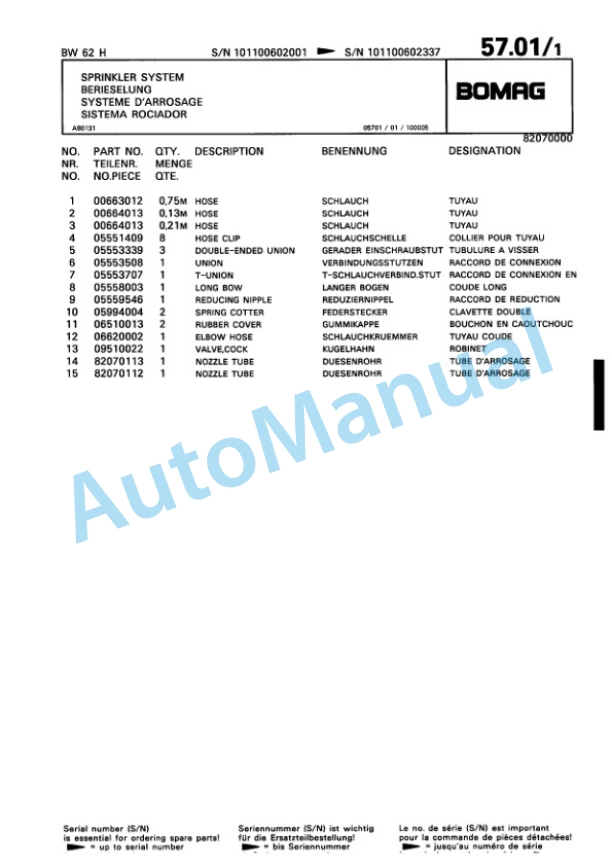 Bomag BW 62 H Double Vibratory Roller Spare Parts Catalogue 00810194 4 Bomag BW 62 H Double Vibratory Roller Spare Parts Catalogue 00810194-4