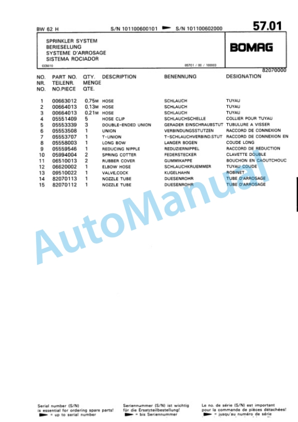 Bomag BW 62 H Double Vibratory Roller Spare Parts Catalogue 00810303 5 Bomag BW 62 H Double Vibratory Roller Spare Parts Catalogue 00810303-5