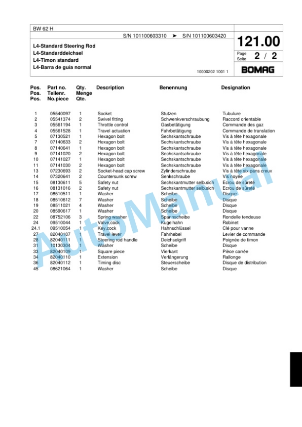 Bomag BW 62 H Double Vibratory Roller Spare Parts Catalogue 00817557 5 Bomag BW 62 H Double Vibratory Roller Spare Parts Catalogue 00817557-5
