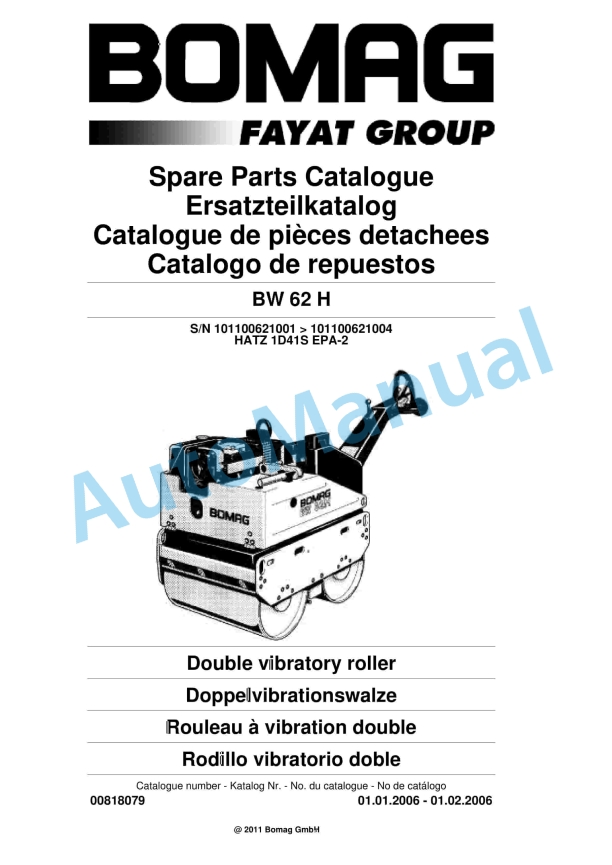 Bomag BW 62 H Double Vibratory Roller Spare Parts Catalogue 00818079 1 Bomag BW 62 H Double Vibratory Roller Spare Parts Catalogue 00818079