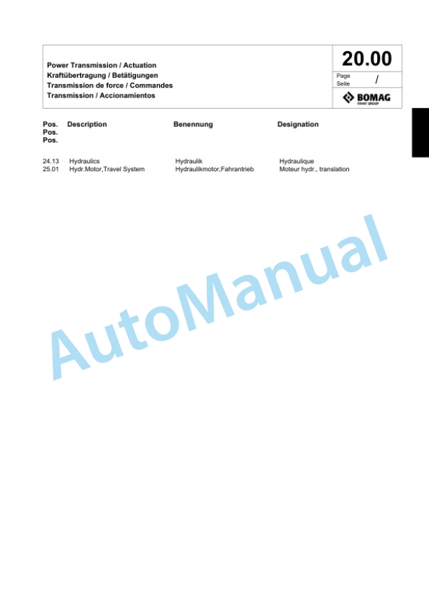 Bomag BW 62 H Double Vibratory Roller Spare Parts Catalogue 00818771 2 Bomag BW 62 H Double Vibratory Roller Spare Parts Catalogue 00818771-2