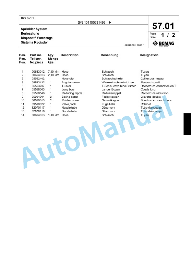 Bomag BW 62 H Double Vibratory Roller Spare Parts Catalogue 00818771 3 Bomag BW 62 H Double Vibratory Roller Spare Parts Catalogue 00818771-3