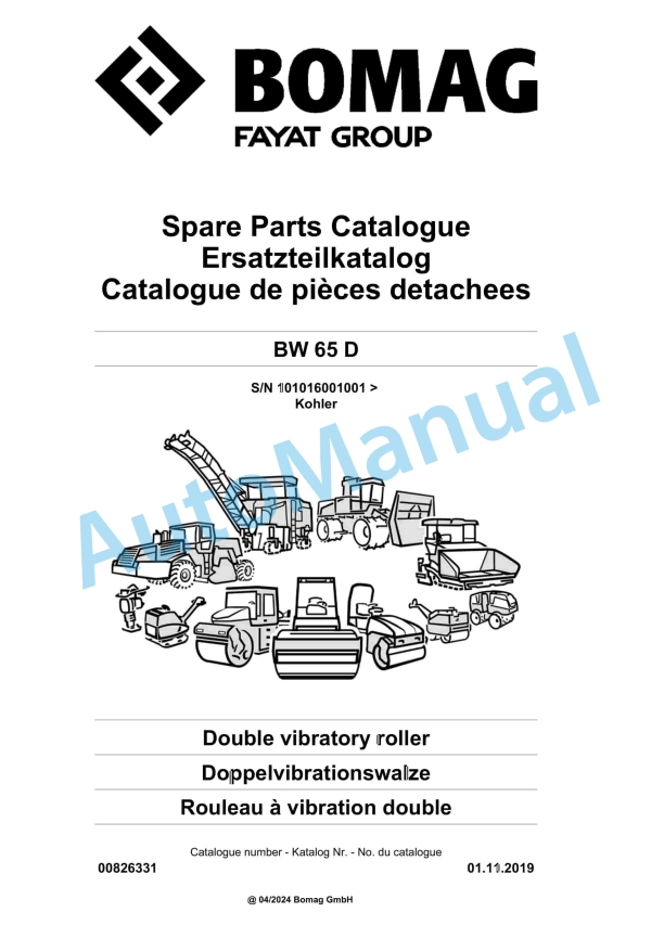Bomag BW 65 D Double Vibratory Roller Spare Parts Catalogue 00826331