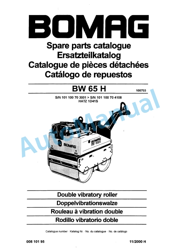 Bomag BW 65 H Double Vibratory Roller Spare Parts Catalogue 00810195 1 Bomag BW 65 H Double Vibratory Roller Spare Parts Catalogue 00810195