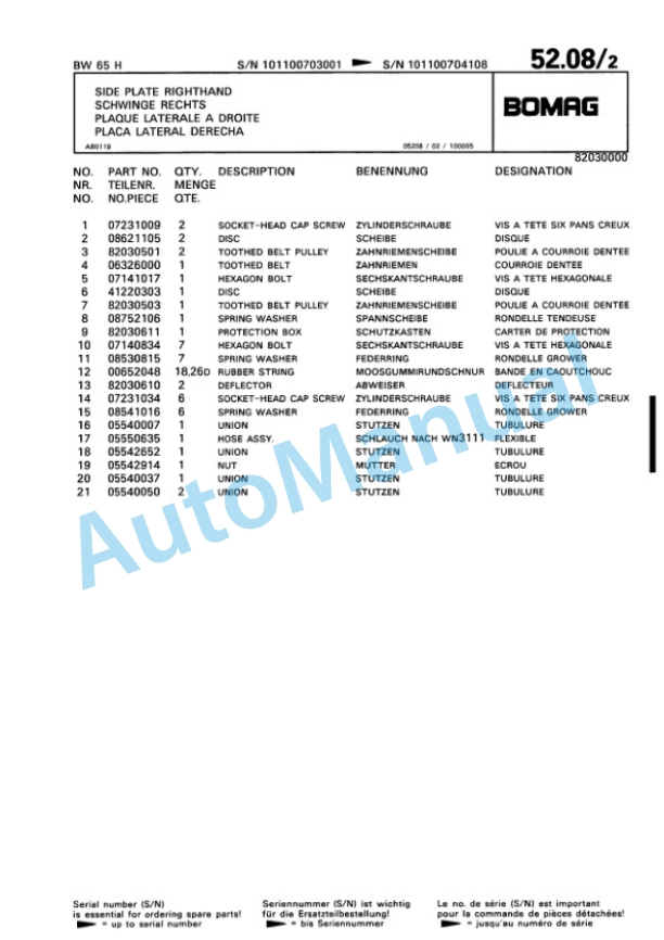 Bomag BW 65 H Double Vibratory Roller Spare Parts Catalogue 00810195 3 Bomag BW 65 H Double Vibratory Roller Spare Parts Catalogue 00810195-3